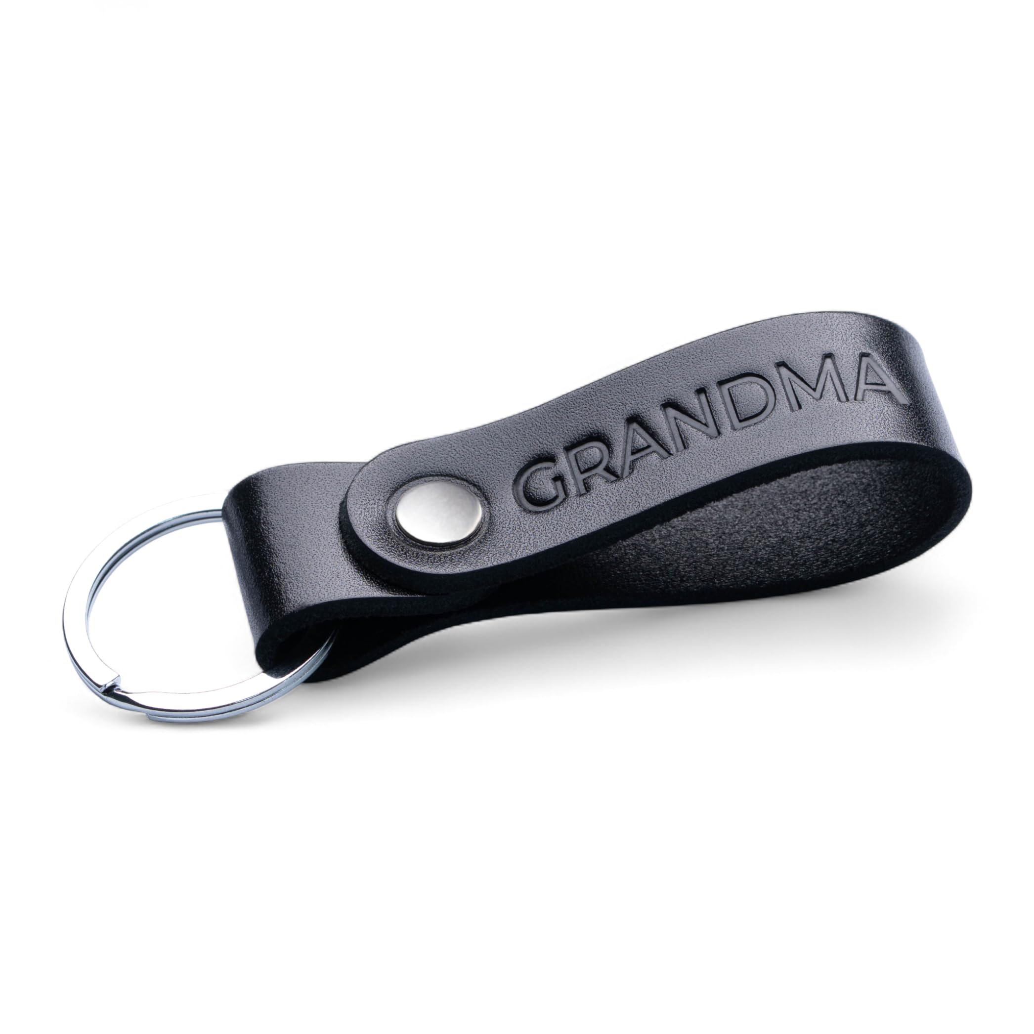 MAGOR Leather Full Grain Keyring for Men and Women, Personalised Keychain for Car or Home Keys, Elegant Black Key Ring with Hot Embossed Design, Premium Gift for Him Her Dad Husband (GRANDMA)