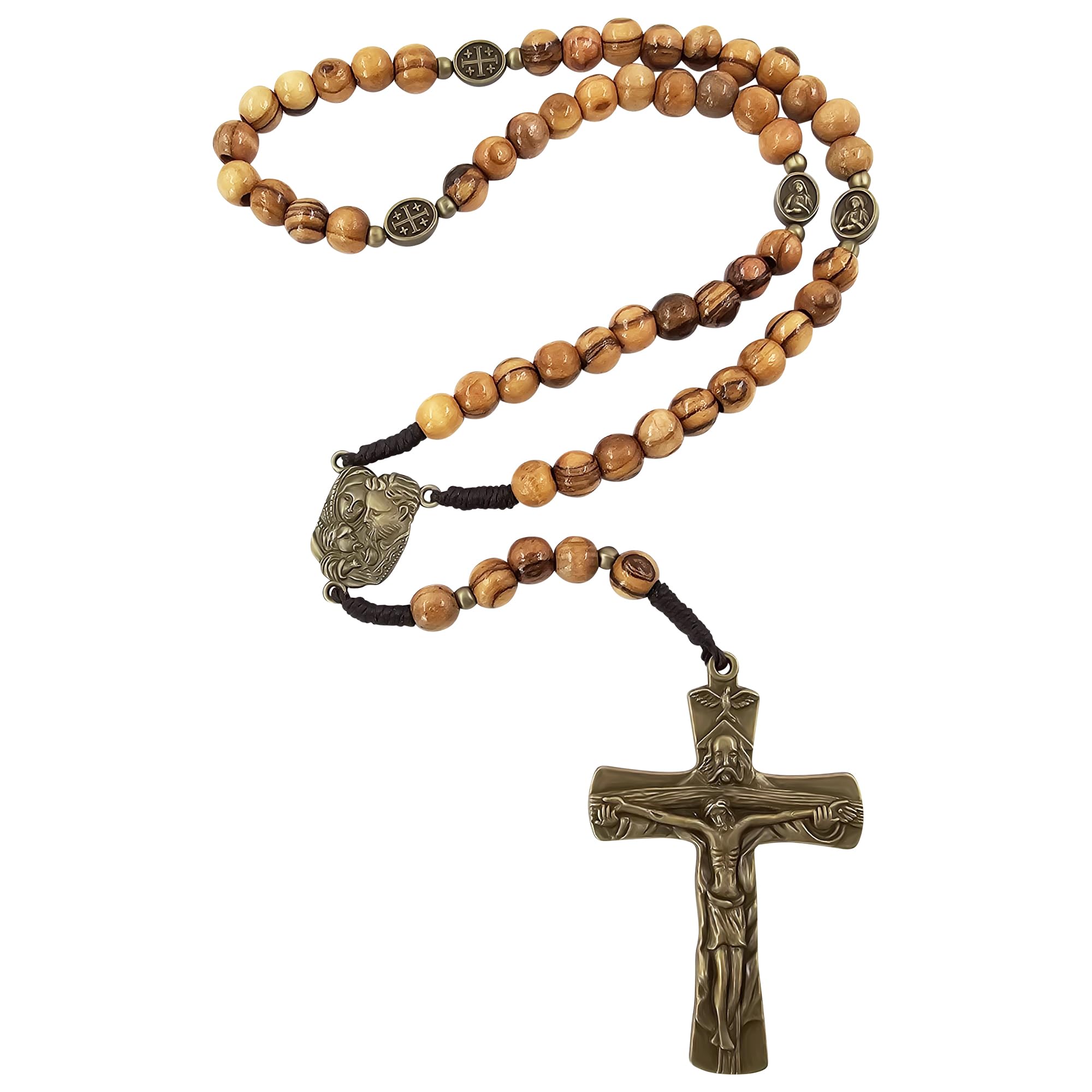 TALISMAN4U Olive Wood Prayer Beads Catholic Rosary Bronze Crucifix | Holy Family Medal Handmade Gift for Men & Women Rosary Pouch & Prayer Card Included product thumbnail 4