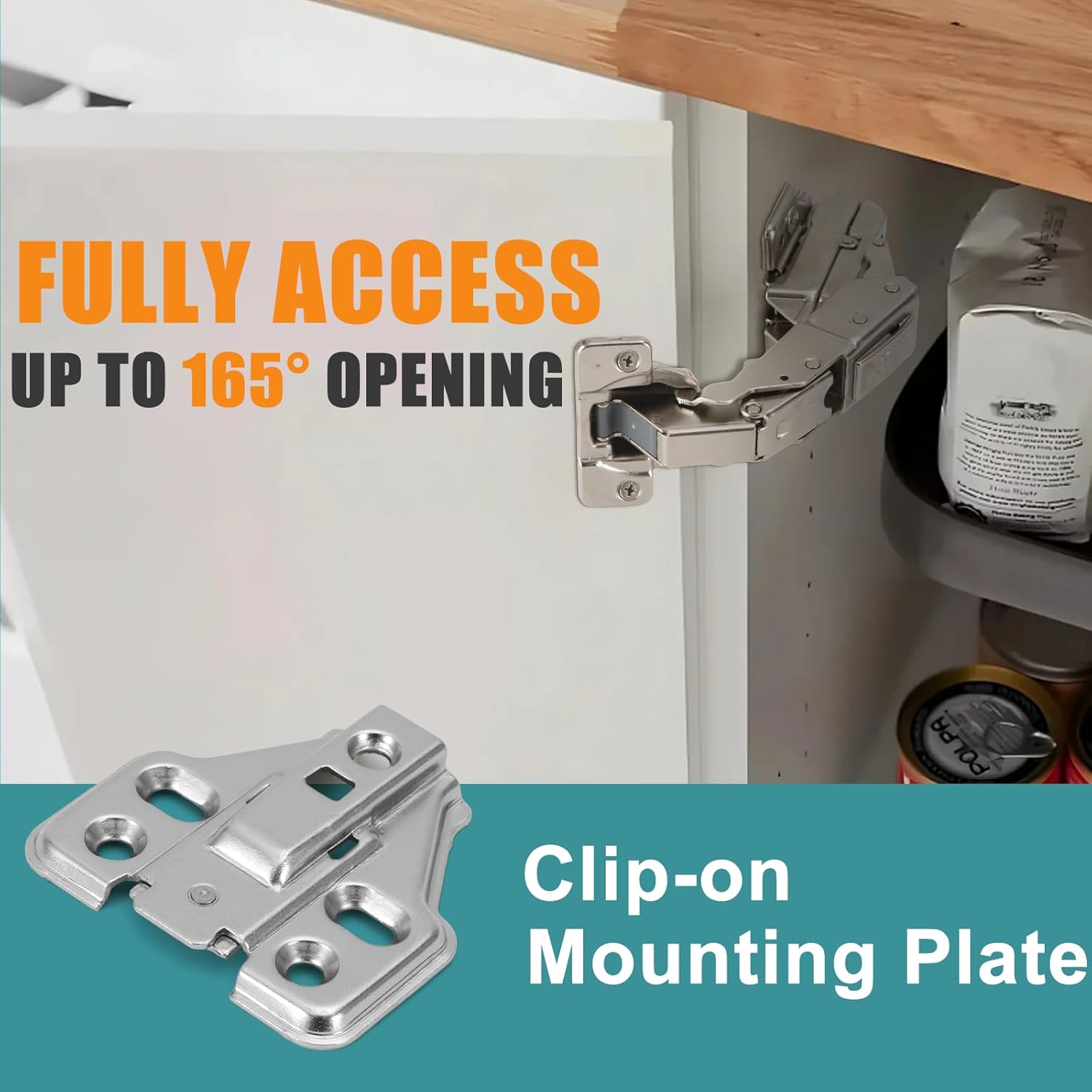 HBL' 10 Pack 165 Degree Soft Close Cabinet Hinges, Full Overlay Kitchen Cabinet Hinges, Concealed European Hinges for Lazy Susan, Pie Corner Cabinet, Open Widely and Easy Access