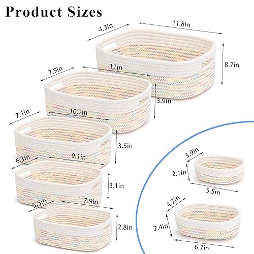 Miniatura 4 de Juego de 7 cestas tejidas de cuerda de algodón  Cesta pequeña para guardería de bebés, mascotas, Montessori, cajas de juguetes para perros y gatos,