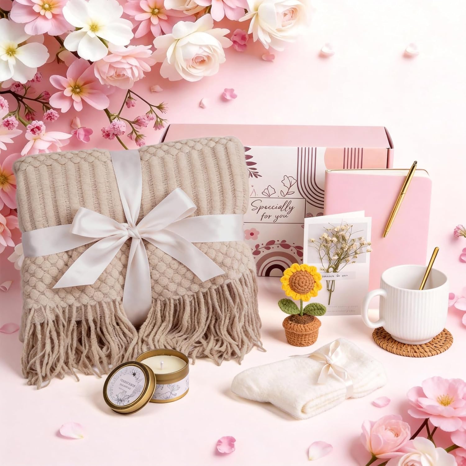 Birthday Gifts for Women, Self Care Gifts Baskets Care Package for Women, Teen Girls, Her, Mom, Sister, Best Friend, Wife, Girlfriend, Coworker, Sending Sunshine Sunflower Gift Baskets