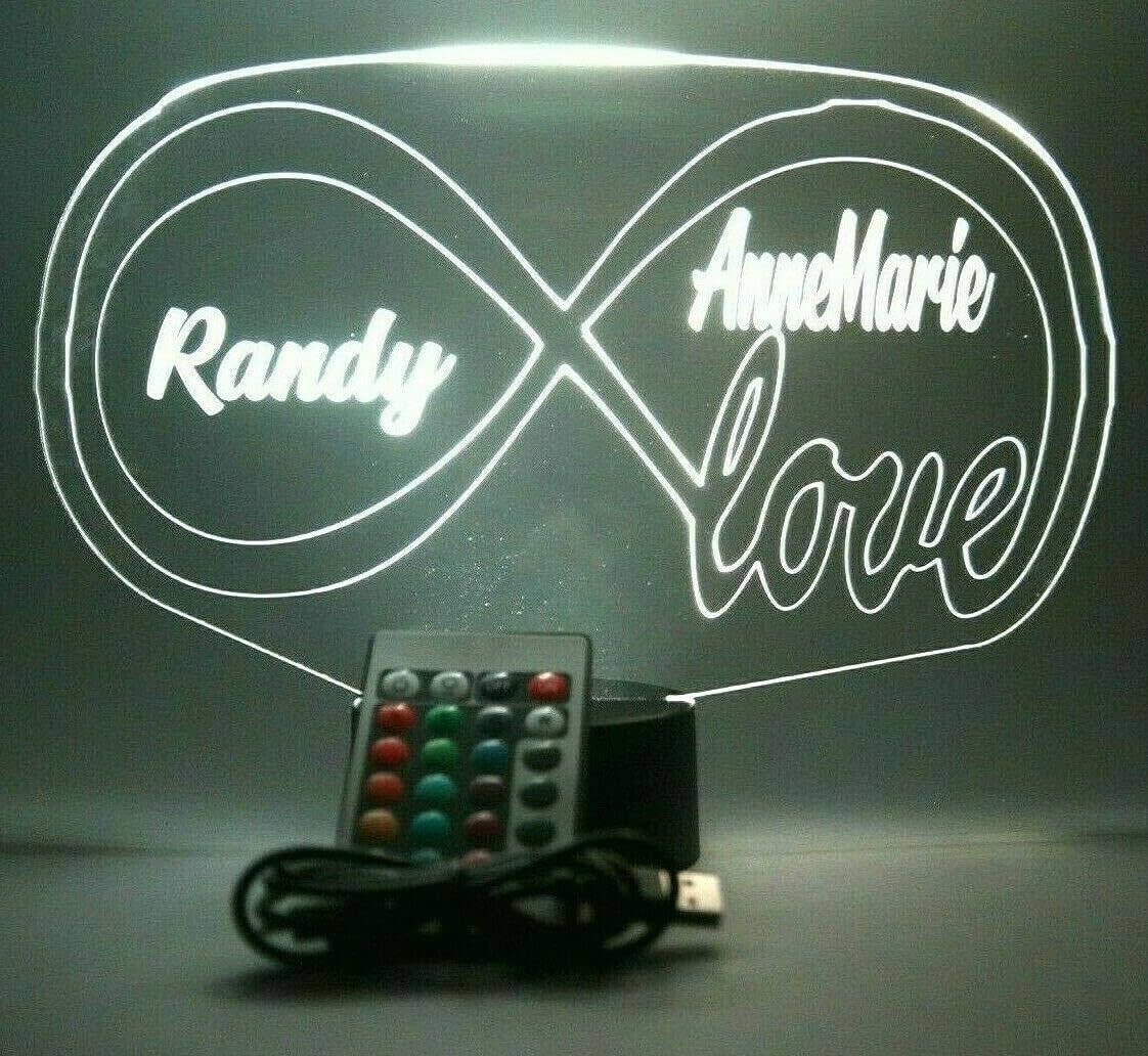 Infinity Symbol Eternity Empowerment Love Forever Night Light Up Lamp LED Free Engraved Custom Name Personalized Desk Table Lamp, With Remote, 16 Color Options, Dimmer, It's WOW, Great Gift