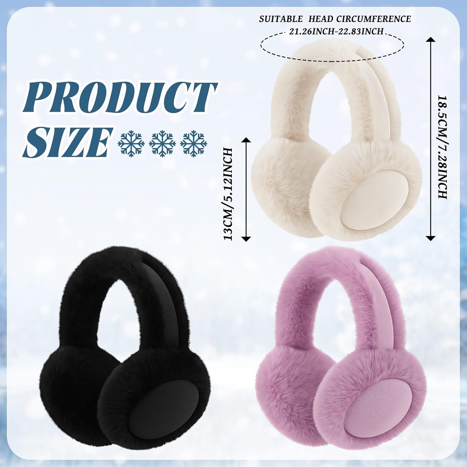 Ramede 3 Pcs Women Winter Ear Muffs Faux Fur Earmuffs Fuzzy Foldable Fluffy Ear Warmers for Winter Outdoor Cold Weather - Image 2