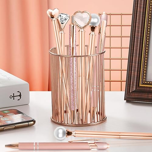 Miniatura 3 de Bonitos bolígrafos para mujer, 6 bolígrafos de oro rosa, bolígrafo de metal a granel, punta media de 0.039 in, tinta negra, suministros de oficina y