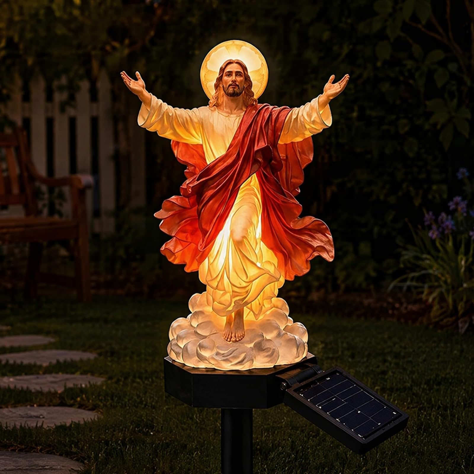 Solar-Powered Illuminated Jesus Garden Statue, Jesus Garden Statue with Glowing Night, Lighted Blessed Father Outdoor Figure Sacred Heart Catholic Yard Decor for Patio Lawn
