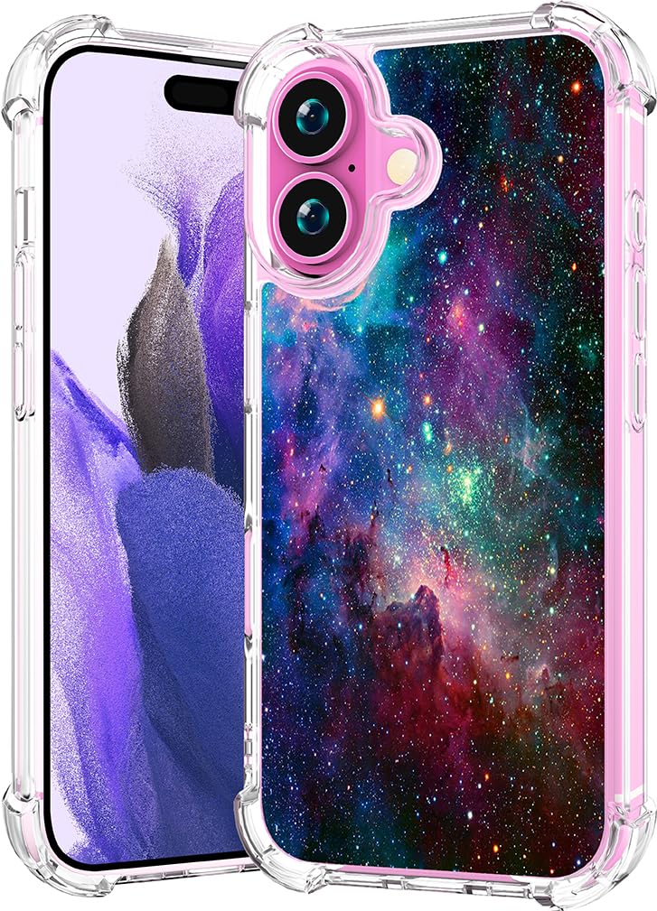 Compatible with iPhone 16 Case Nebula Galaxy Space Theme - Cover para 16 Nebula Galaxy Space Design Cute (Women Designer Protective Rubber Trendy)