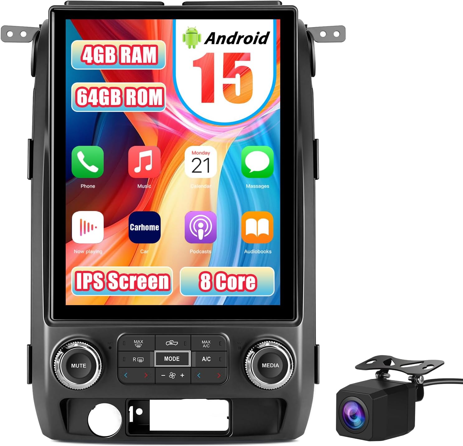 Car Radio Stereo Upgrade for Ford F150 2009-2012, Android 15 8 Core [4GB+64GB] Head Unit with T Style 12.1 Inch Touch Screen/Wireless CarPlay & Android Auto/Mirroring/WiFi/Bluetooth/FM/DSP/SWC