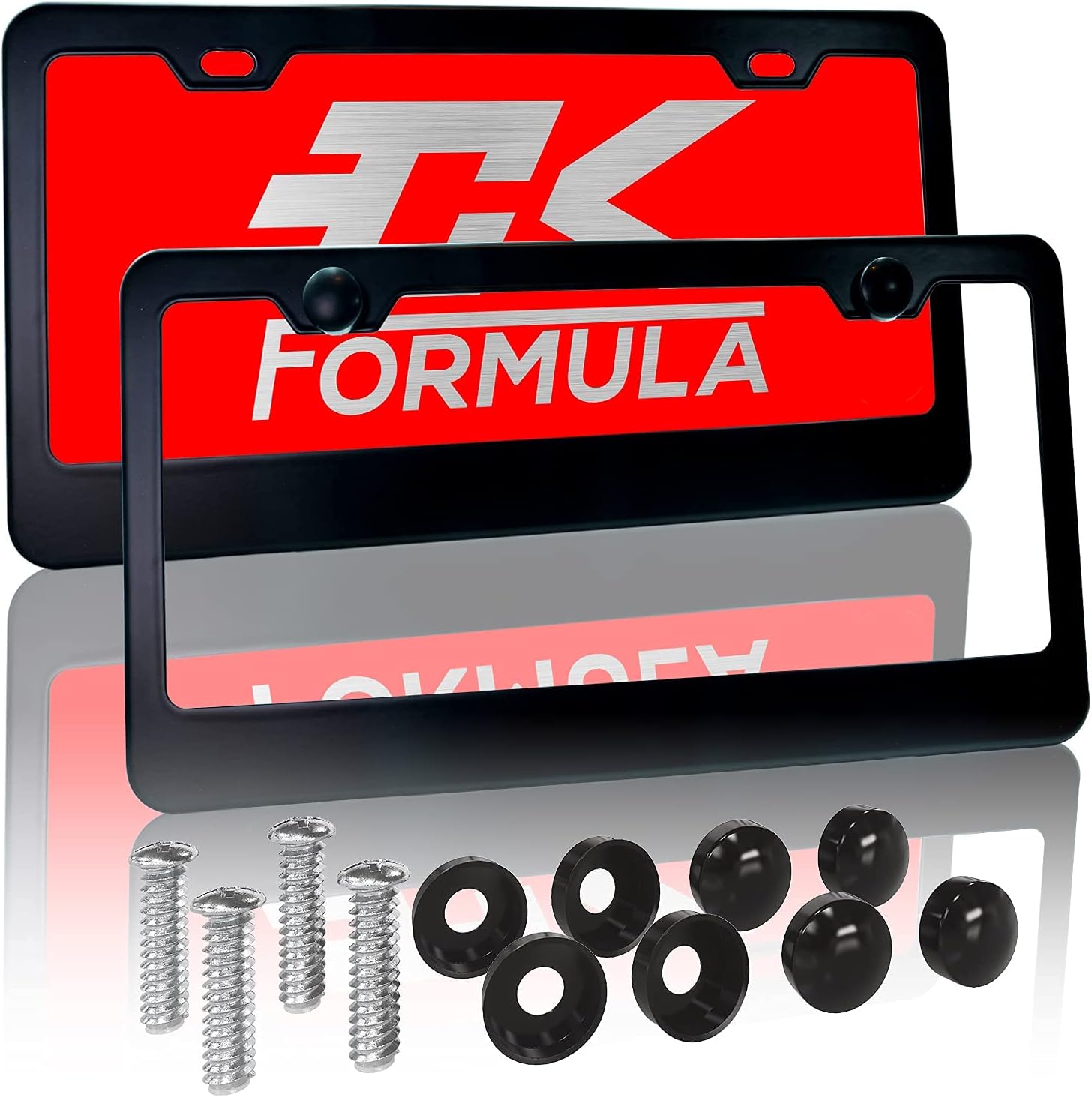 CK Formula Black License Plate Frames, Aluminum Metal, 2 Pre-Drilled Screw Holes with Install Kit, Universal Fit, Car Wash Safe, Weatherproof, 2 Pieces