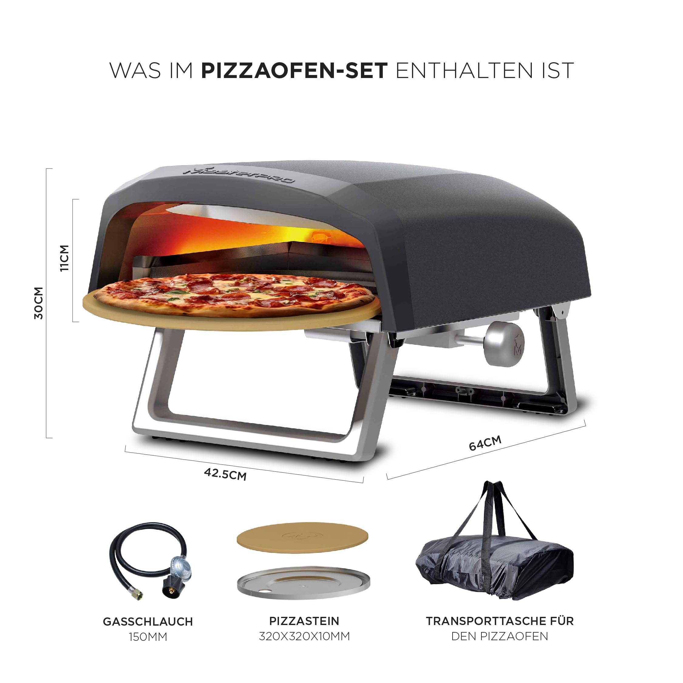 MasterPRO Napoli Four à pizza portable à gaz 500 °C 60 secondes avec sac et plateau en pierre