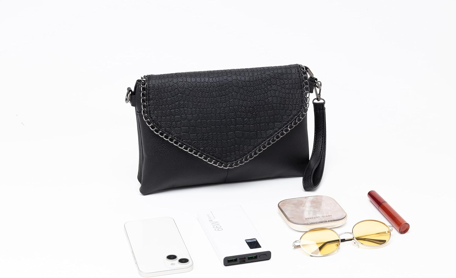 VINAIDA Small Black Leather Crossbody Purse, Party Clutch Bags,Leather Wristlet Clutch Wallet Purses Crossbody Bags for Women