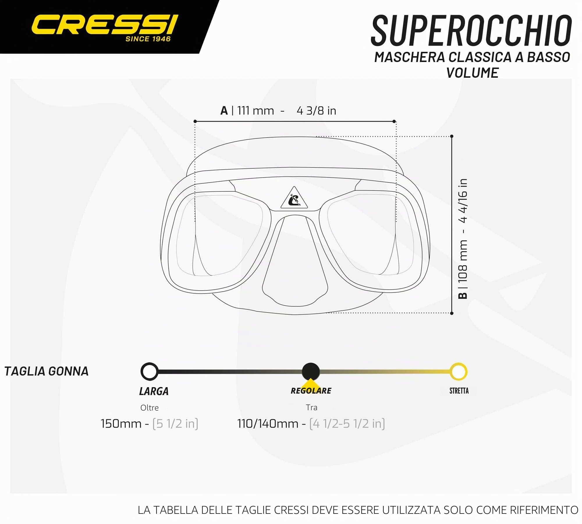 Cressi Superocchio Mask - Maschera Sub di Piccole Dimensioni e Minimo volume Interno Ideale per l'Apnea Profonda, Silicone Nero, Adulti Unisex