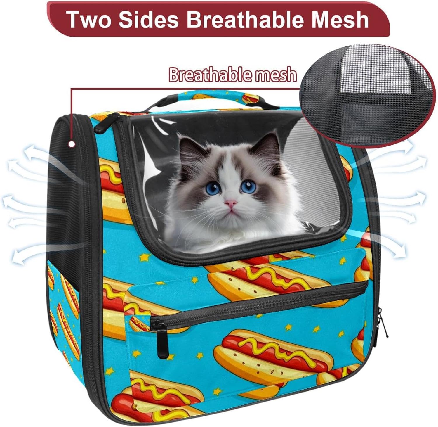 hot Dog (1) Pet Carrier Airline Approved Soft Sided Portable Cozy Travel Pet Bag, Car Seat Safe Carrier for Cats and Dogs