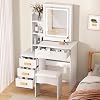 Dressing Table with LED Lights, Vanity Table with Adjustable Brightness Mirror Sliding , Dressing Table With Mirror and Stool, Vanity Makeup Table with 4 Drawer 7 Shelves Dresser Make Up Desk (White)
