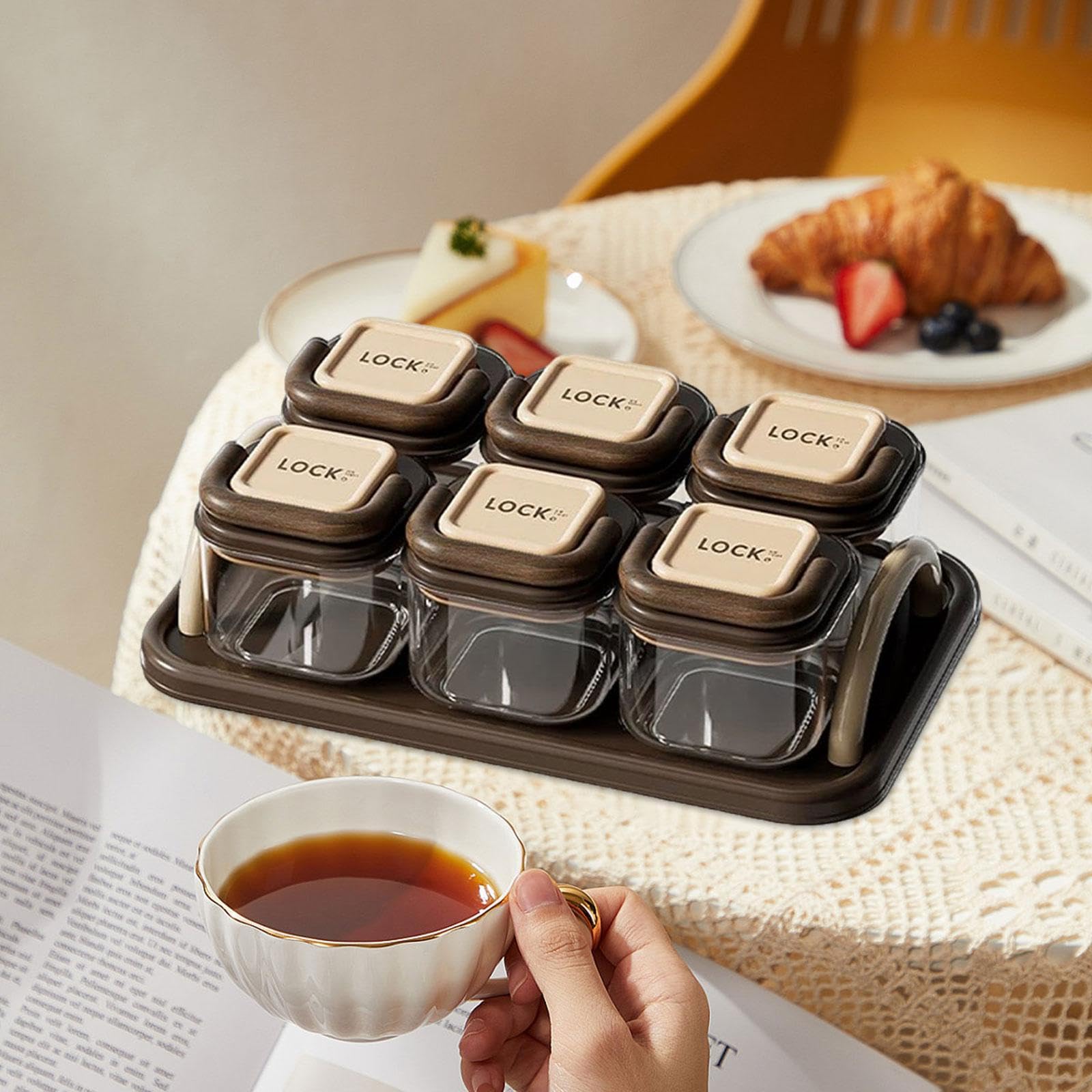 MagiDeal Plateau à fruits secs compartimenté avec couvercle, bocal à biscuits hermétique, récipient à bonbons et noix pour mariage, fête, cuisine, Thanksgiving, Couleur Du Bois, 6 Bols