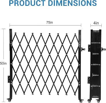 Heavy-Duty Expandable Security Gate for Driveway, Commercial & Industrial Use, Single Folding Barrier with 360 Rolling Wheels, Adjustable Width, Anti-Climb Design & Easy Installation, Black Finish