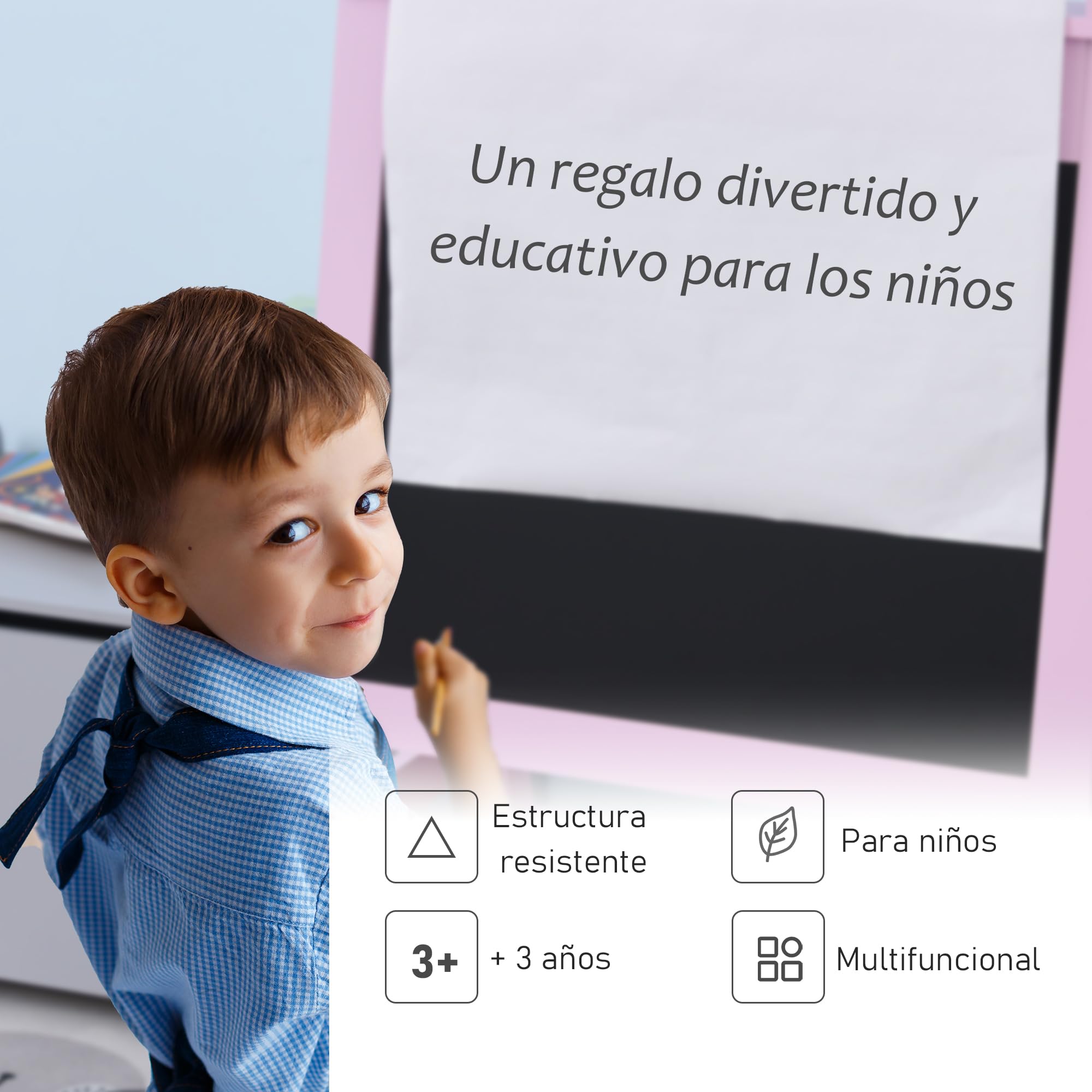 HOMCOM Pizarra Infantil Caballete 3 en 1 Caballete Infantil de Doble Soporte para Niños de +3 Años con Papel en Rollo y 2 Cestas de Almacenaje 58,5x50,5x118 cm Rosa