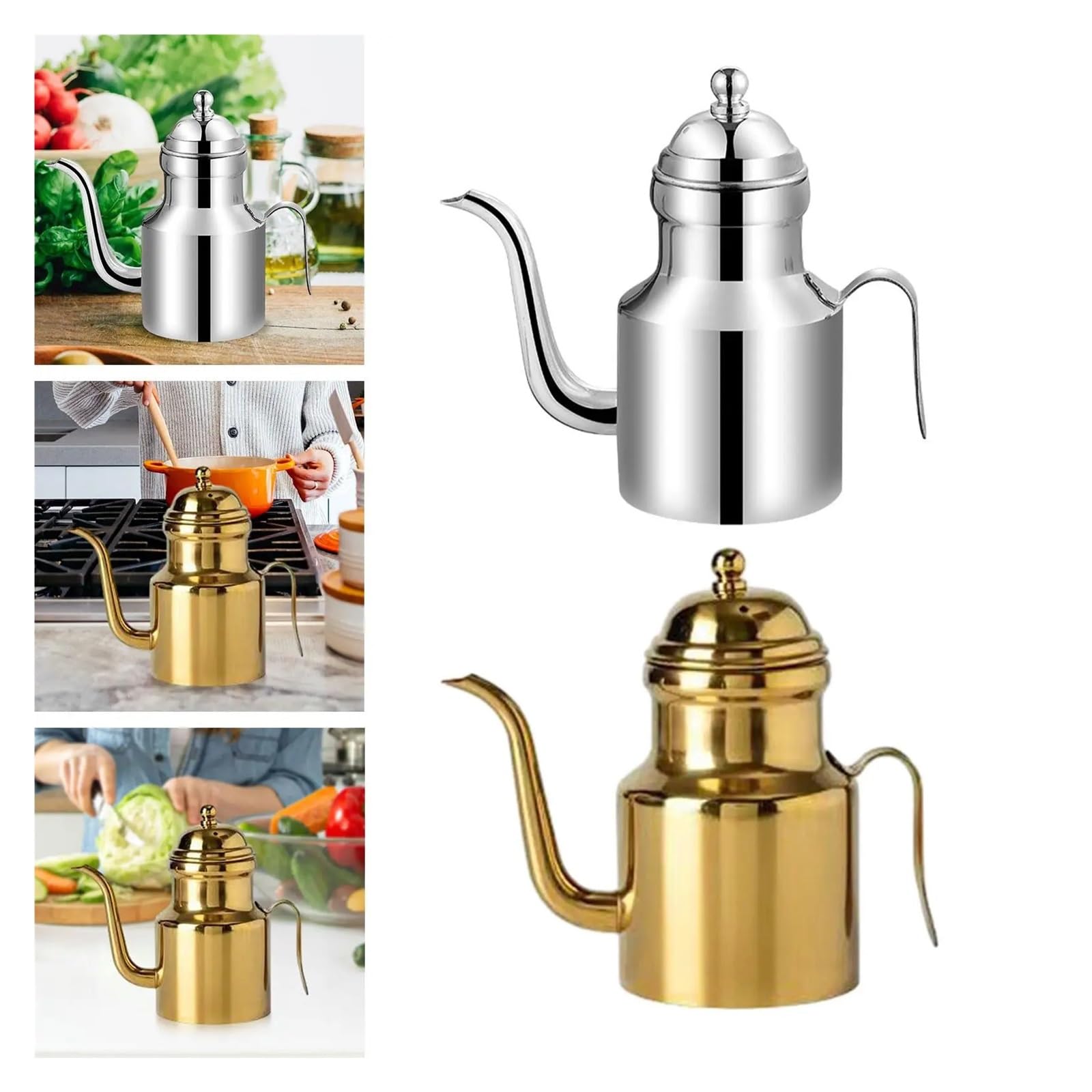 Bottiglia Dispenser Olio for Cucinare E Barbecue Con Manico Coperchio In Acciaio Inox(Golden 500ml)