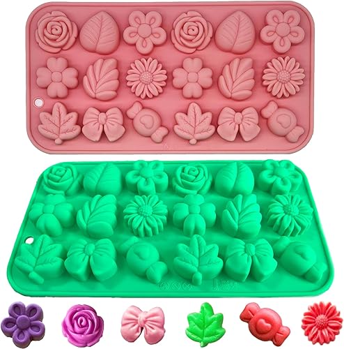 Moldes de silicona para caramelos, 2 unidades de silicona gomosas de margarita, flor de tulipán, pajarita, hojas de caramelo, molde para niños, para