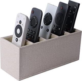 LAMOTI Remote Control Holder, 5-Slot Small Desk Organizer TV Remote Caddy