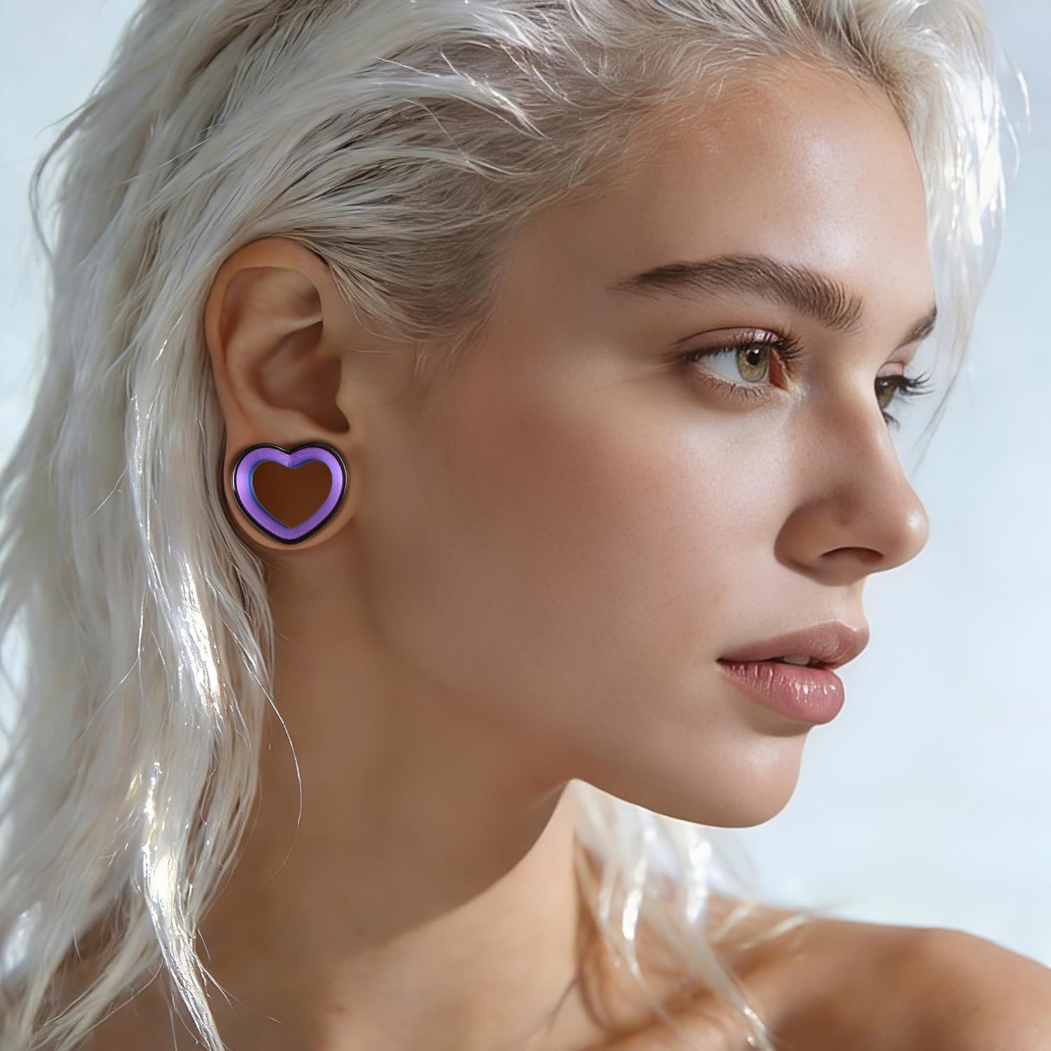 DOEARKO 2PCS Heart Stainless Steel Outer Ring & PLA Inner Plug Ear Gauges (0g/8mm - 1"/25mm) Hypoallergenic Double Material for Stretched Ears Lightweight & Breathable Plugs