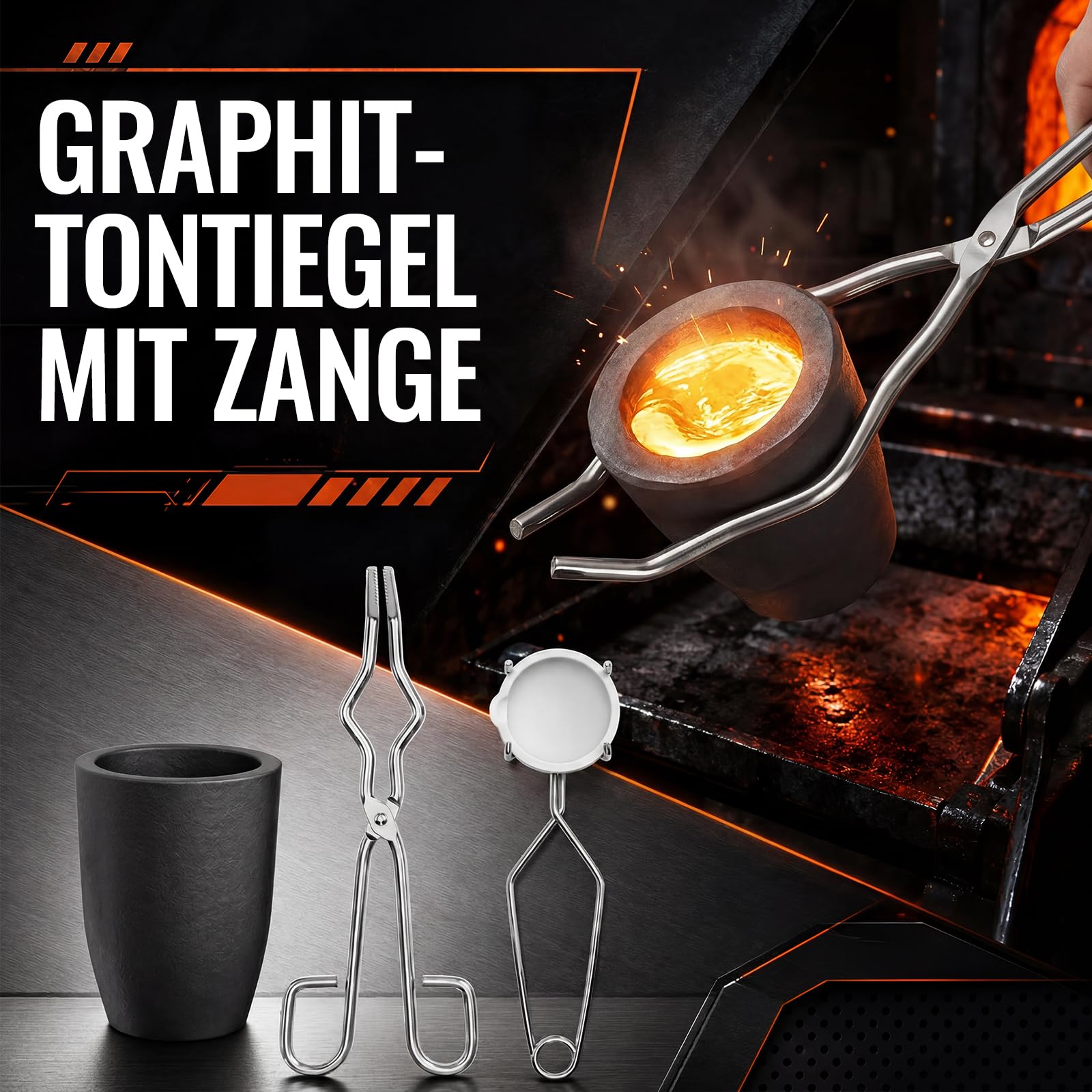 8 Stück Gold Schmelzen Set, Graphittiegel & Quarztiegel Schmelzkit mit Gussformen und Zangen, Hoch Hitzebeständig für Gold, Silber, Platin, Messing und Legierungen