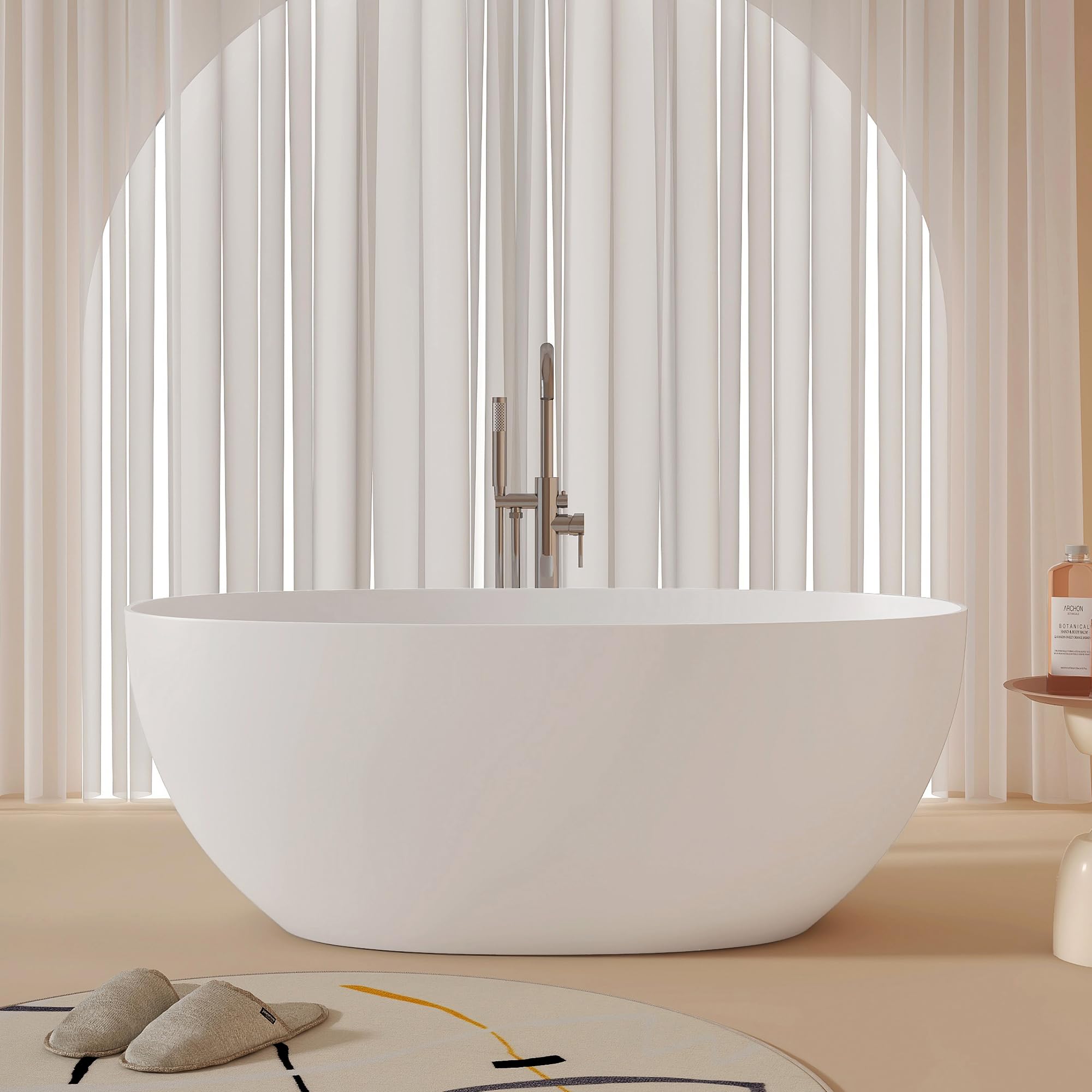 MEDUNJESS 59-inch Stone Resin Freestanding Bathtub, front view