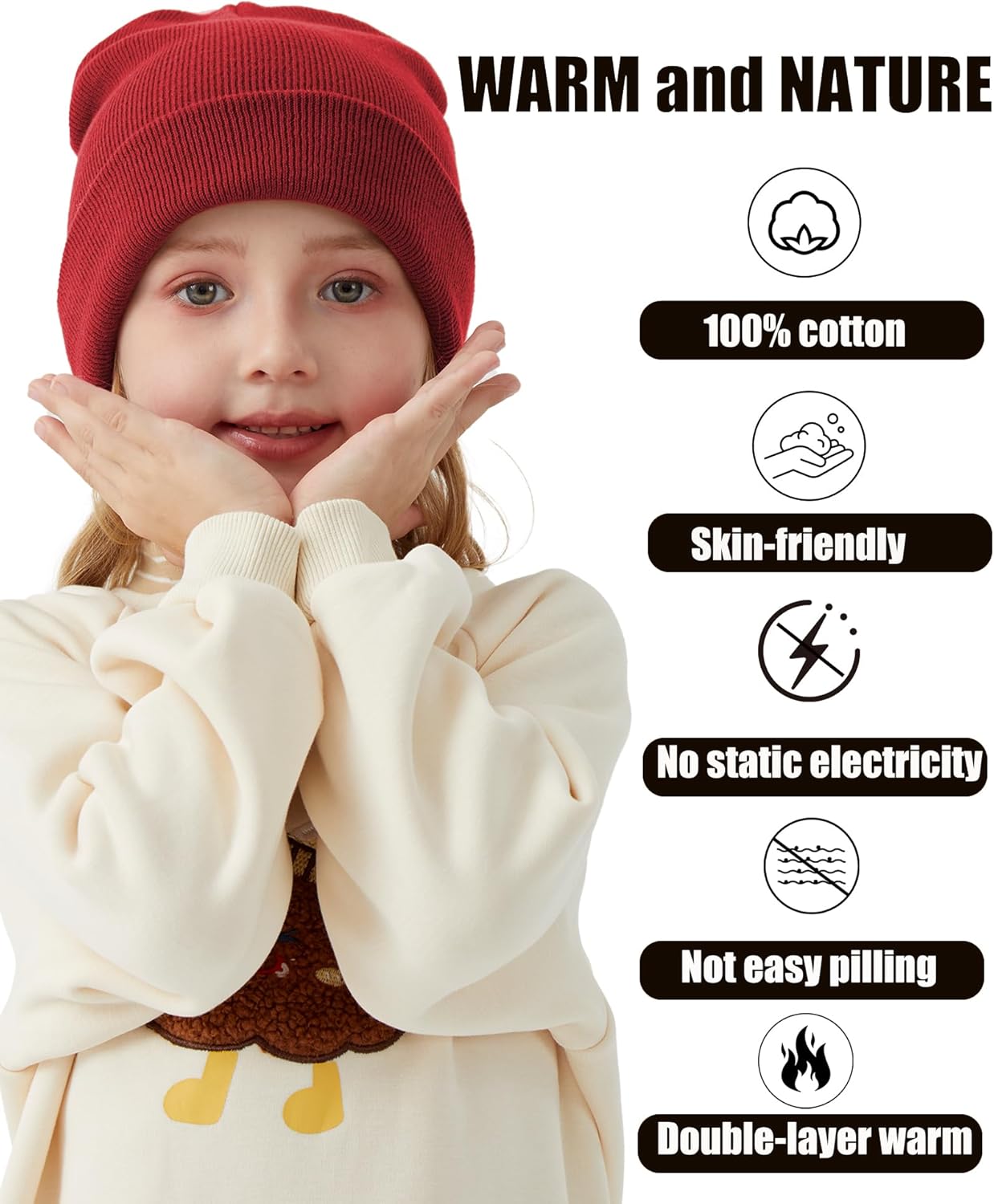 ROYBENS 100% Cotton Baby Beanie Cute Toddler Winter Hat Boys Girls Kids Soft Warm Knit Cuffed Caps Beanies for 0-8 Years - Image 4