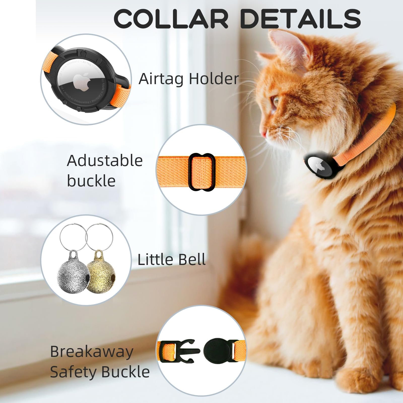 AirTag Cat Collar, Stretchy Kitten Collar with Apple Air Tag Holder and Bell - Image 3