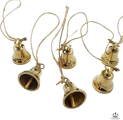 Miniatura 4 de Juego de 6 cascabeles de latón macizo, decoración festiva de armonía para colgar, campanas de latón hechas a mano, decoración de Navidad, campanas