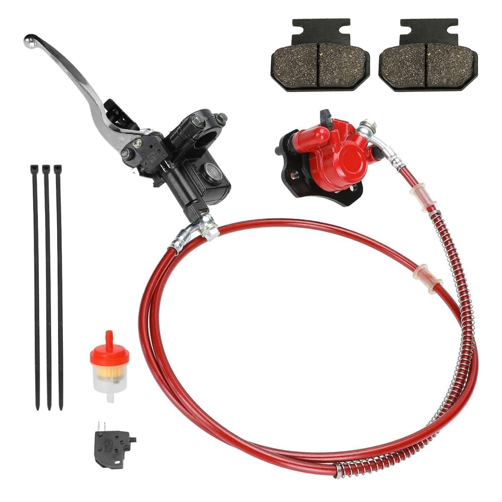 FVRITO Rear Hydraulic Disc Brake System Hand Brake Master Cylinder Caliper Assembly for 50cc 70cc 90cc 110cc 125cc 150cc Taotao Kazuma Coolster Roketa Chinese Quad 4 Wheeler Buggy ATV
