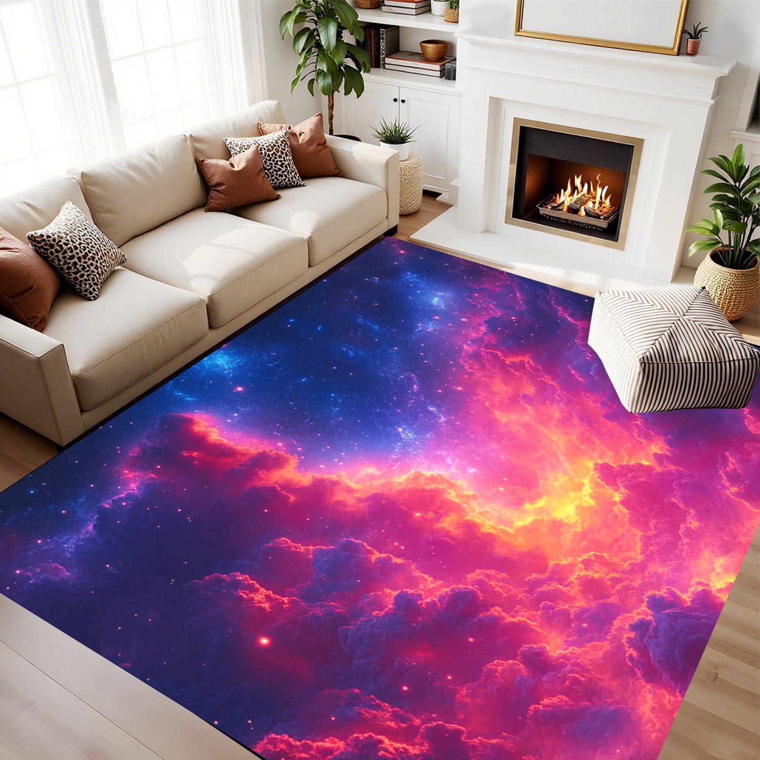 RICAUOU Magic Cosmic Cloud Rug, 80x150cm 3d Universe Stars Carpet, Bright Purple and Pink Fantasy Space Astronomy Themed Washable Anti-Slip Play Mat for Kids Nursery Playroom Living Room Carpet — image 1