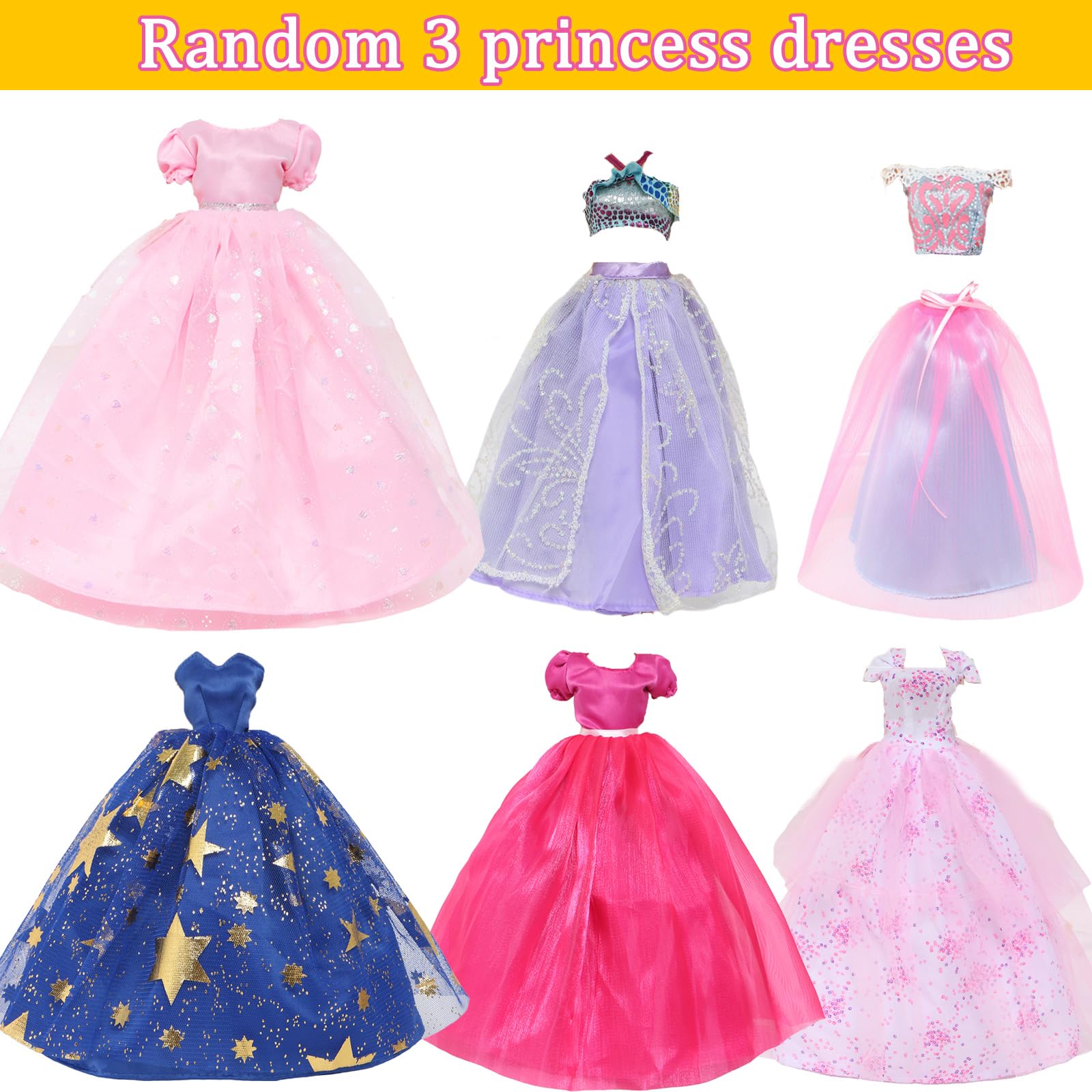 60pcs Doll Clothes and Accessories Fashion Dress Wedding Gowns, Daily Tops Pants Outfits Jumpsuit Swimsuits Bikini, 10 Mini Dresses Skirts, Shoes Hangers Dollhouse Accessories for 11.5 inch Girl Doll