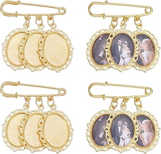 UNICRAFTALE Wedding Boutonniere Making Kit Stainless Steel Blank Oval Pin Brooch Wedding Photo Brooch Charm for Photo Charm Wedding Party