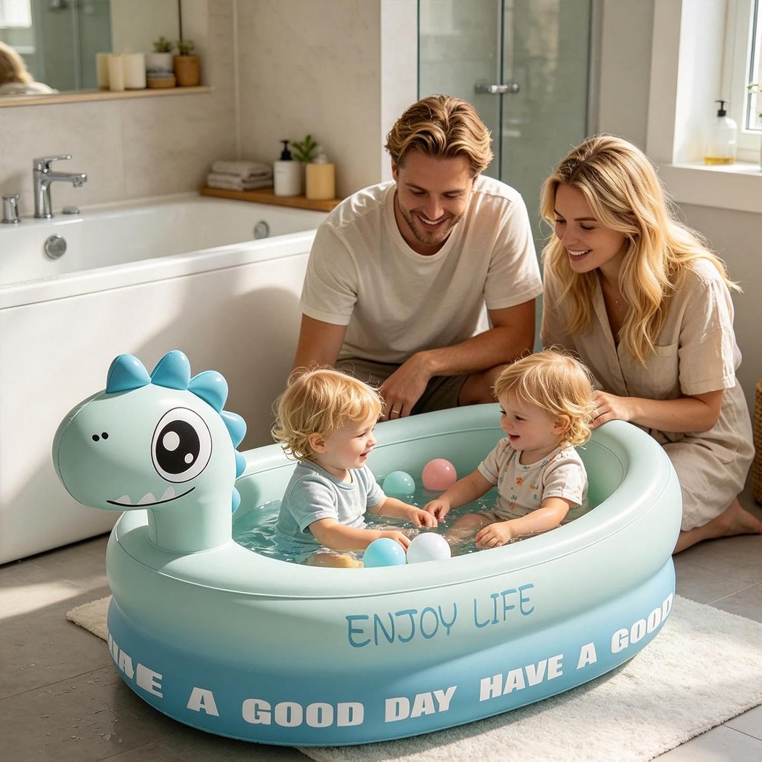 Kiddy Pool Inflatable Bath - Dinosaur Rabbit Blow Up Pool, Foldable Kids Water Tub, PVC Children Bath Basin with Size 120x90x35cm/47.24x35.43x13.78 inches, for Bathroom Patio Backyard Travel Use,