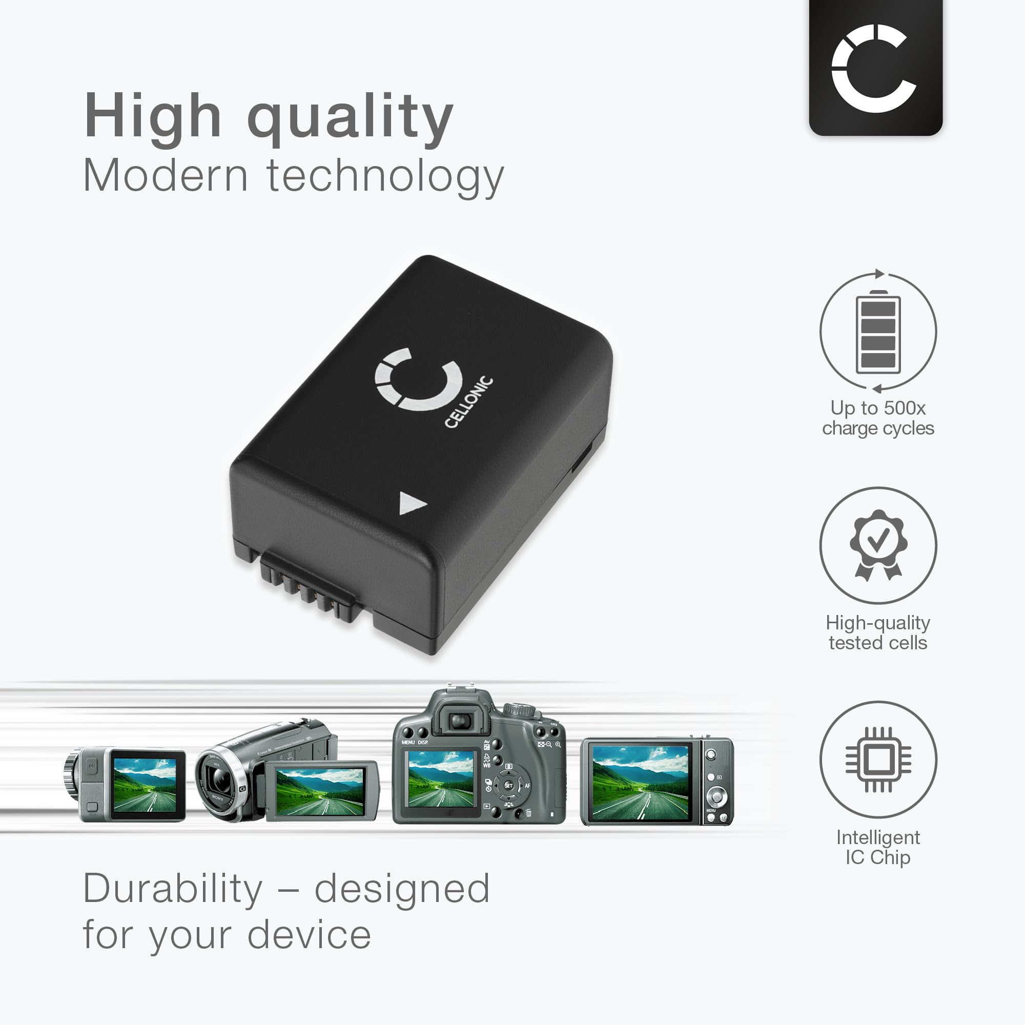 CELLONIC 1x Batería para Cámara Compatible con Panasonic Lumix DC-FZ82, Lumix DMC-FZ72, Lumix DMC-FZ150, DMW-BMB9 - (800mAh, 7.4V)
