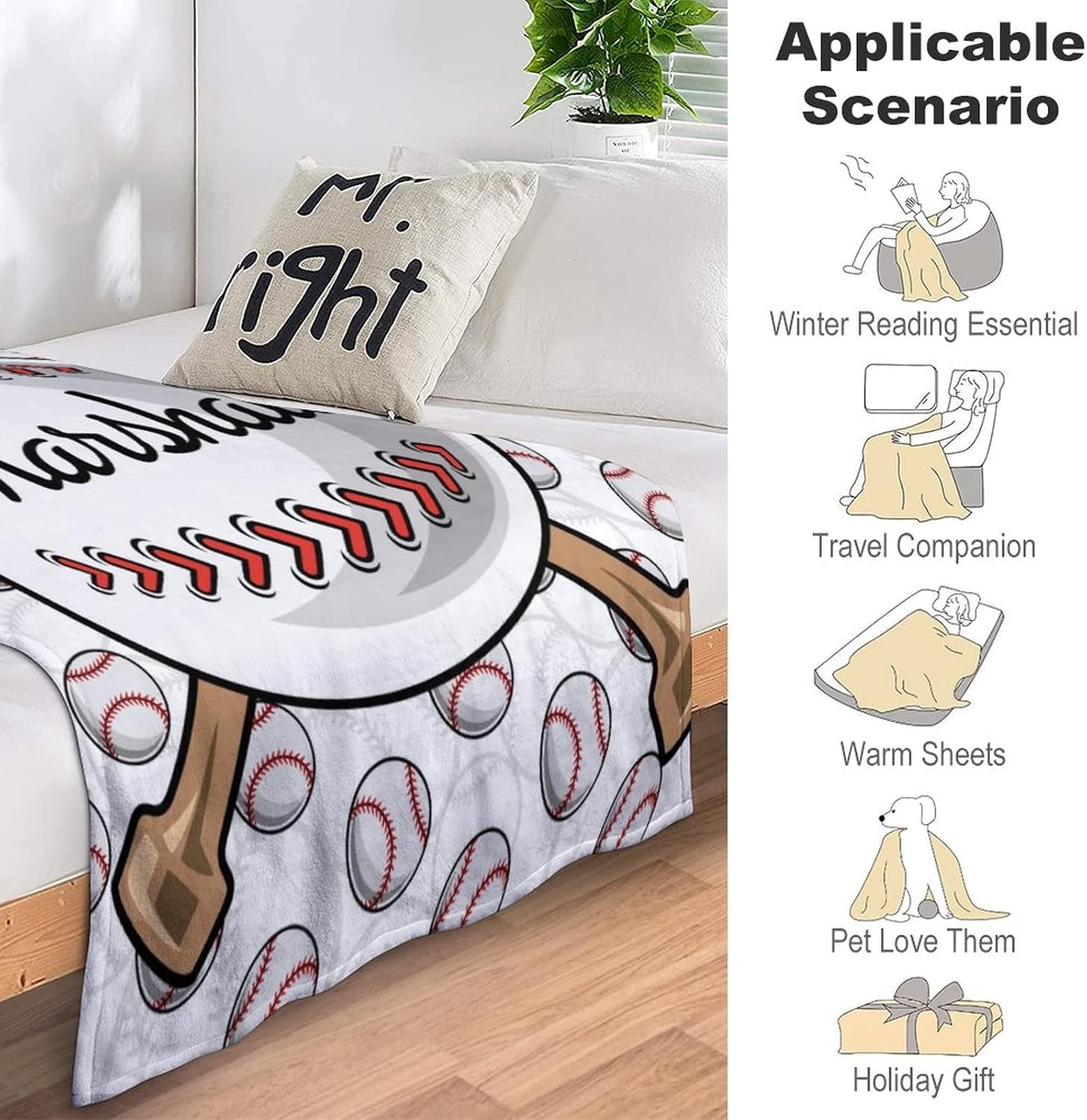 Personalized Sports Baseball Baby Blanket with Name, Custom Kids Baseball Throw Blanket for Fan Lovers, Customized Baby Blankets for Boys and Girls, Sport Lover Gifts For Kids Youth Teens 40"x50"