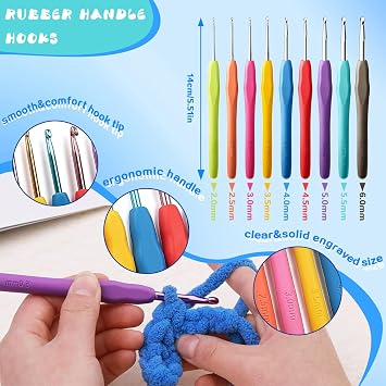 BCMRUN Crochet Kits for Beginners Adults,Crochet Hooks Set Includes Ergonomic Rubber & Metal Crochet Hooks, Knitting Accessories and Bag,UK Best Starter Beginners Crochet Kit