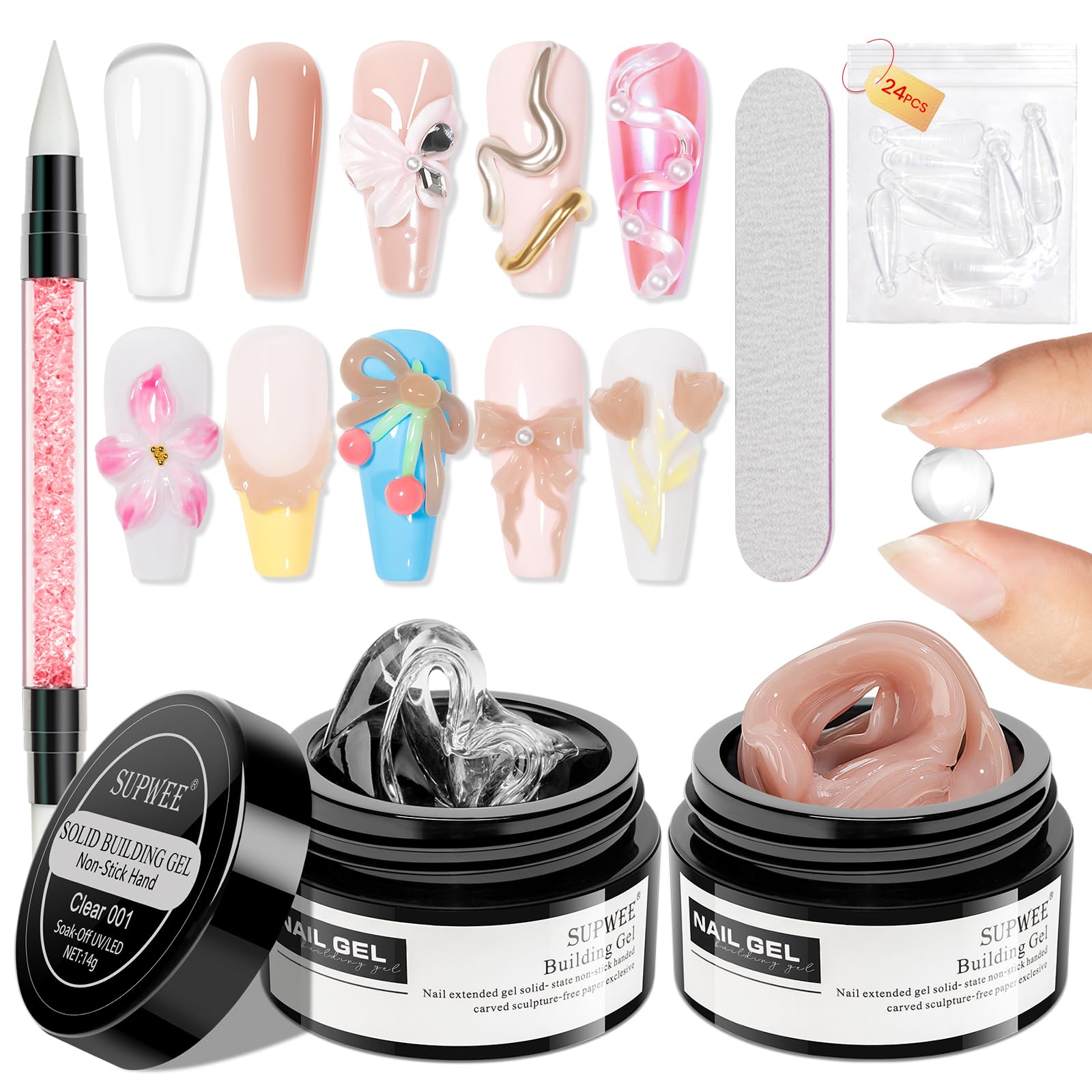 SUPWEE Fester Builder żel do paznokci Non-Stick Hand 3D Rzeźba żel przezroczysty nagi solidny Nail Art rzeźbienie wzorów, wytłaczanie twarde do paznokci Mnikure
