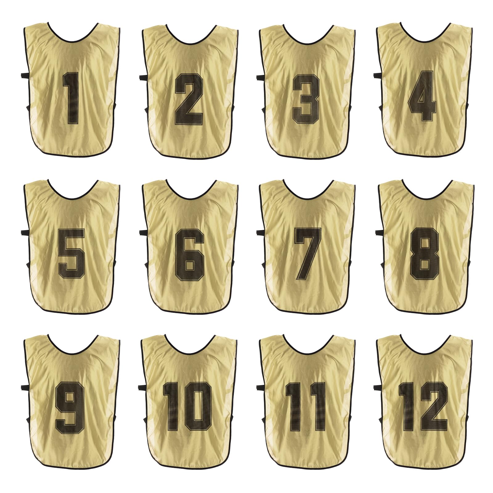 PATIKIL Soccer Training Vest, 12 Pack Team Sports Pinnies Reversible Numbered Soccer Practice Pennies Jerseys Bibs with Belt for Youth, 22 Inch Gold — image 1