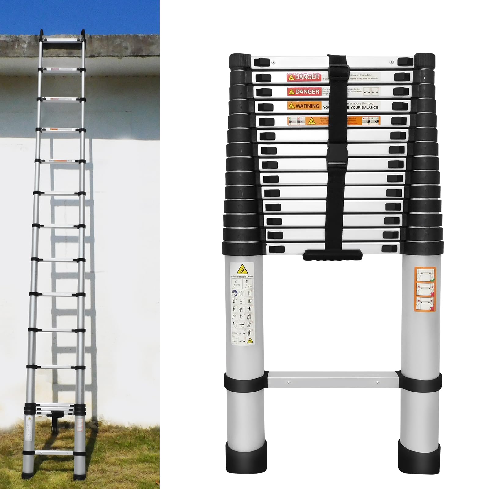 330 Lb Capacity Telescoping Ladder 12.5ft Telescoping Ladder - Aluminum ...