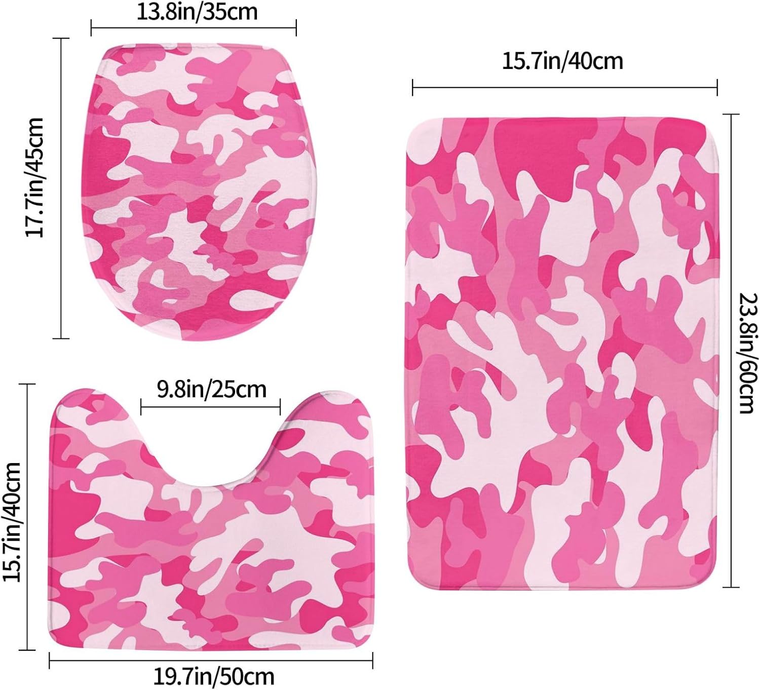 Camo Pink Bathroom Rugs Carpet Toilet Mat Set Washable Non-Slip Ground Mats Bath Decorate