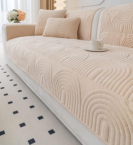 vctops Funda de sofá de felpa de terciopelo con patrón geométrico acolchado para sofá modular, funda antideslizante y suave para perros, niños y