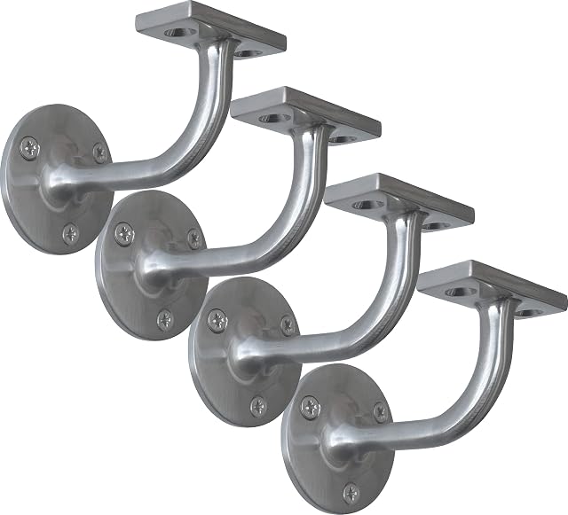 IRONTITE® 4X Satin Chrome Handrail Brackets, Heavy Duty Banister Rail Brackets, Suits Wood Or Metal Stair Banister Rails, Perfectly Finishing The Look of Your Hand Rail (4 Pack)