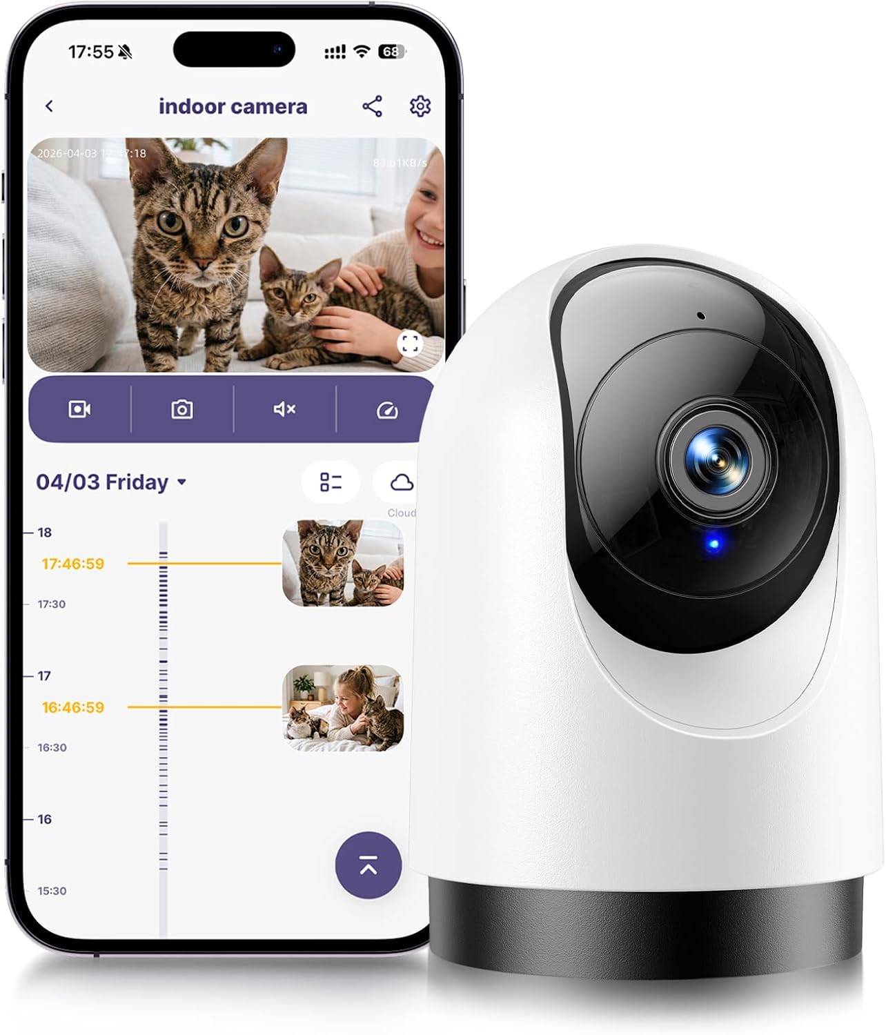 YOTON Indoor Security Camera, 2K 360° WiFi Baby Monitor & Pet Camera with Motion Tracking, 2-Way Audio, Night Vision, SD/Cloud, Works with Alexa & Google Home, 2.4/5GHz