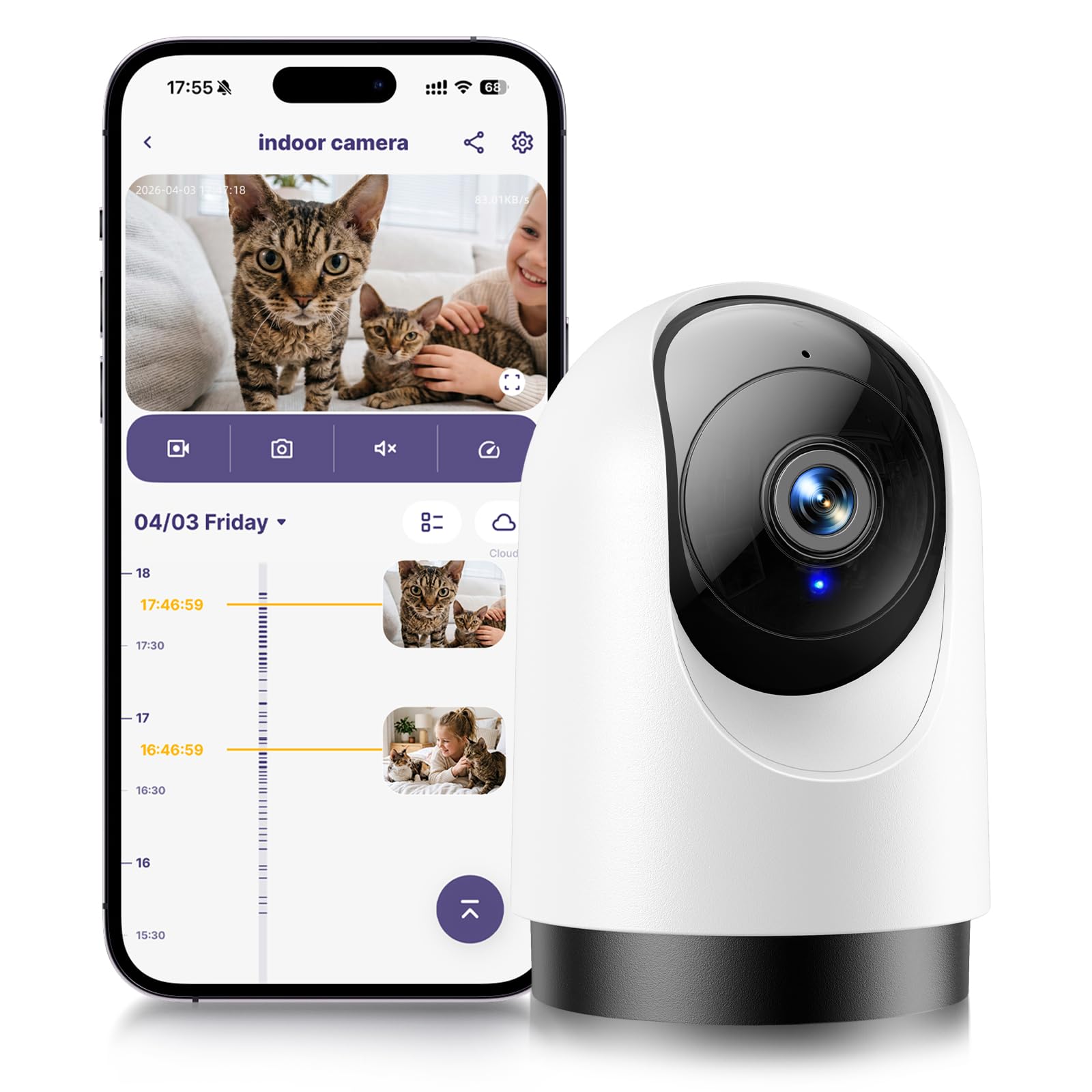 YOTON Cámara de Seguridad para Interiores, cámaras 2K para Seguridad del hogar con detección de Movimiento, Funciona con Alexa y Google Home, 1 Paquete
