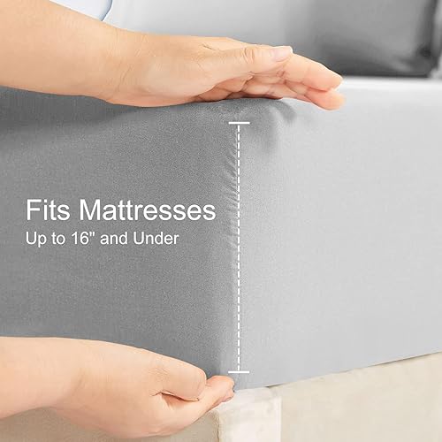Miniatura 4 de YIYEA Sábana bajera con fundas de almohada, sábana bajera ajustada de microfibra cepillada doble premium, bolsillo profundo de 16 pulgadas, ultra