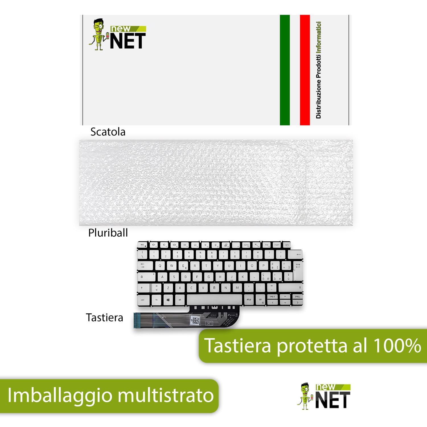 Tastiera compatibile con Notebook Dell Vostro 5301 5390 5391 5401 5402 5490 Retroilluminata Layout ITA Argento