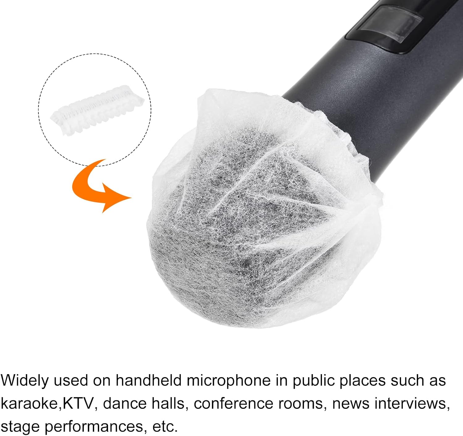MECCANIXITY Disposable Microphone Cover Mic Windscreen Covers Non-Woven White for Handheld Microphone, Pack of 50