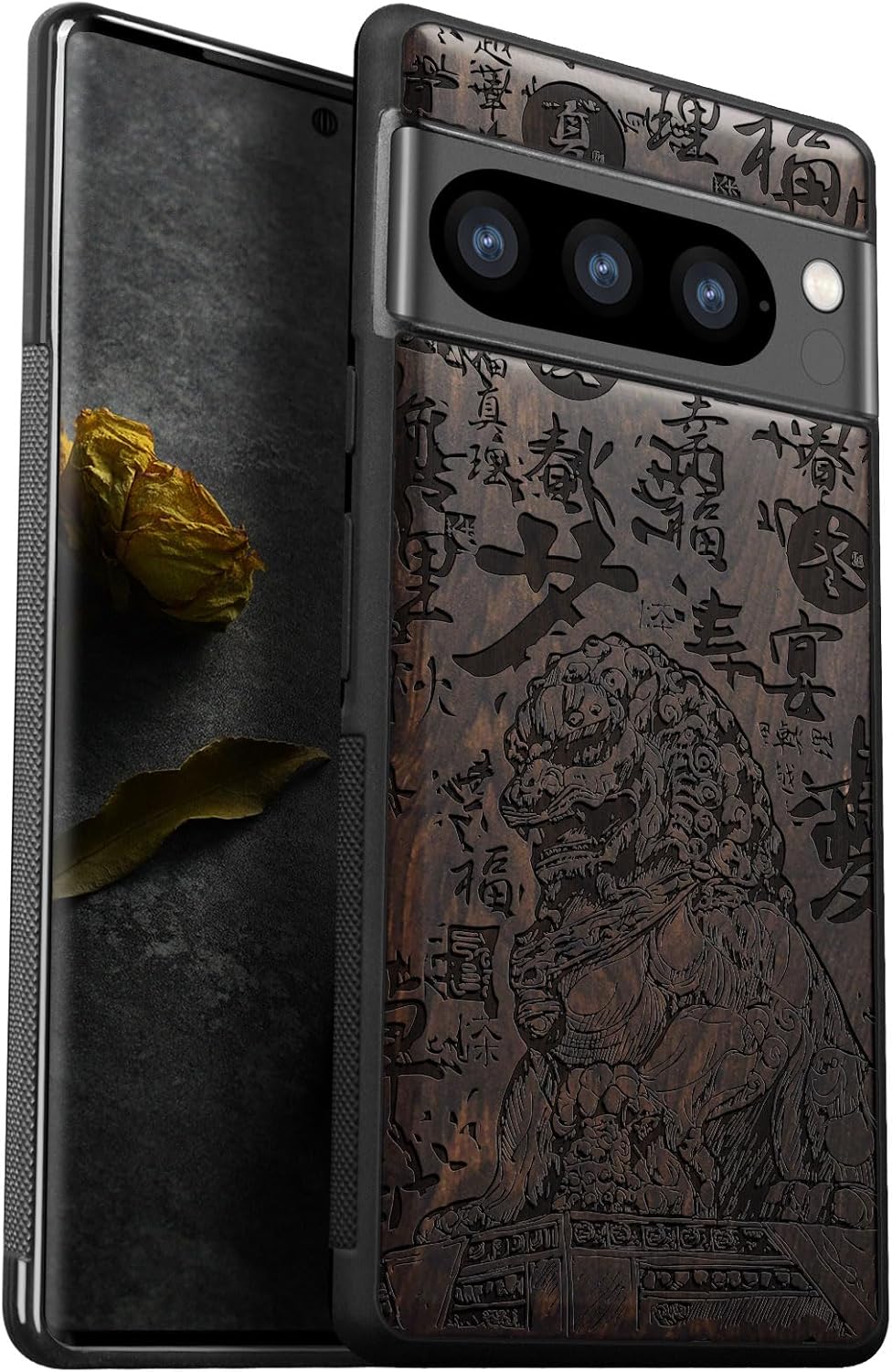 Carveit Wood Case for Pixel 8 Pro Case [Natural Wood & Black Soft TPU] Shockproof Protective Unique Wooden Cover Compatible with Google Pixel 8 Pro (Chinese Landscape Painting-Blackwood)