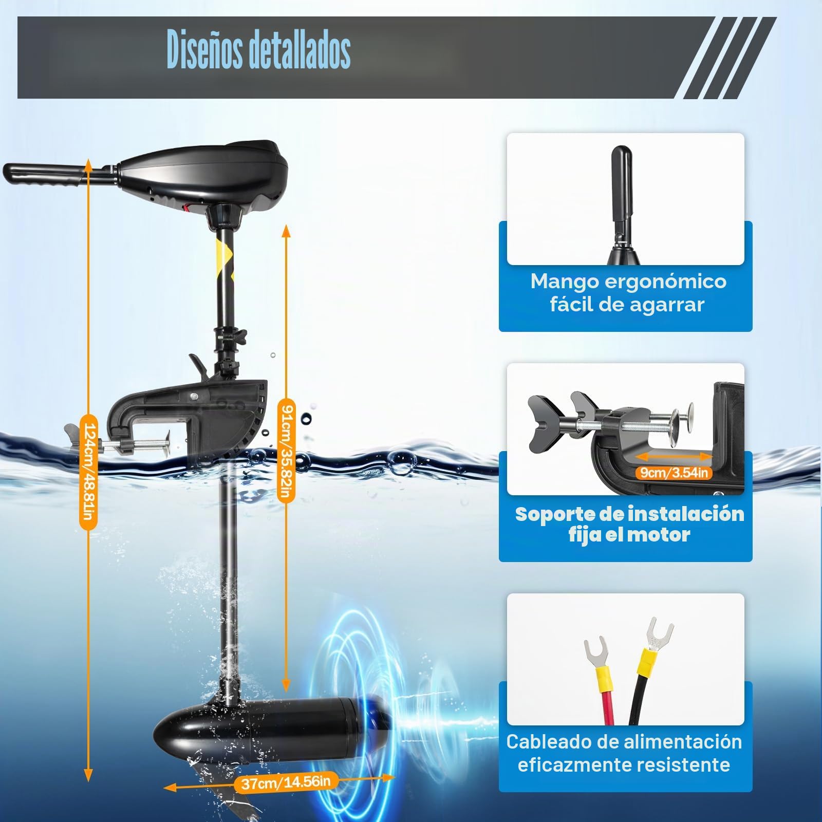 Motor eléctrico remolcable 80 LBS 12 V 800 W, motor fueraborda